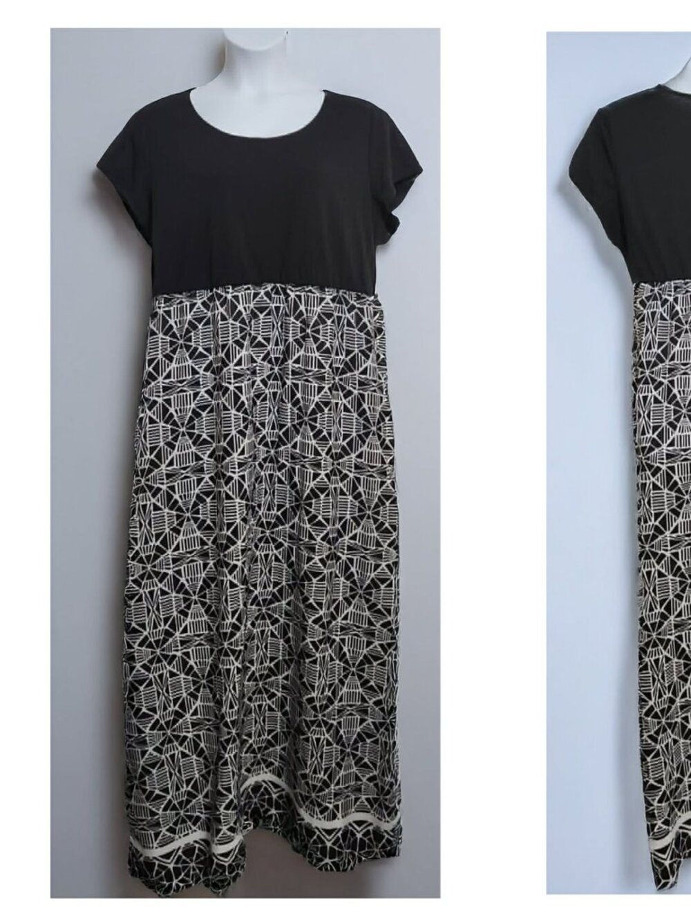 CATO Woman Plus Size 22 24 W Maxi Dress Short Sleeve Black White Geometric Print